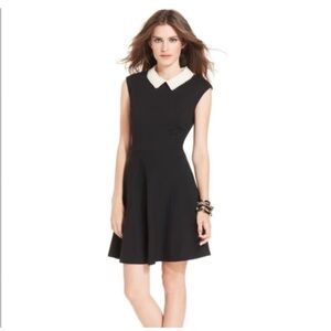 Betsy Johnson black dress with pearl collar